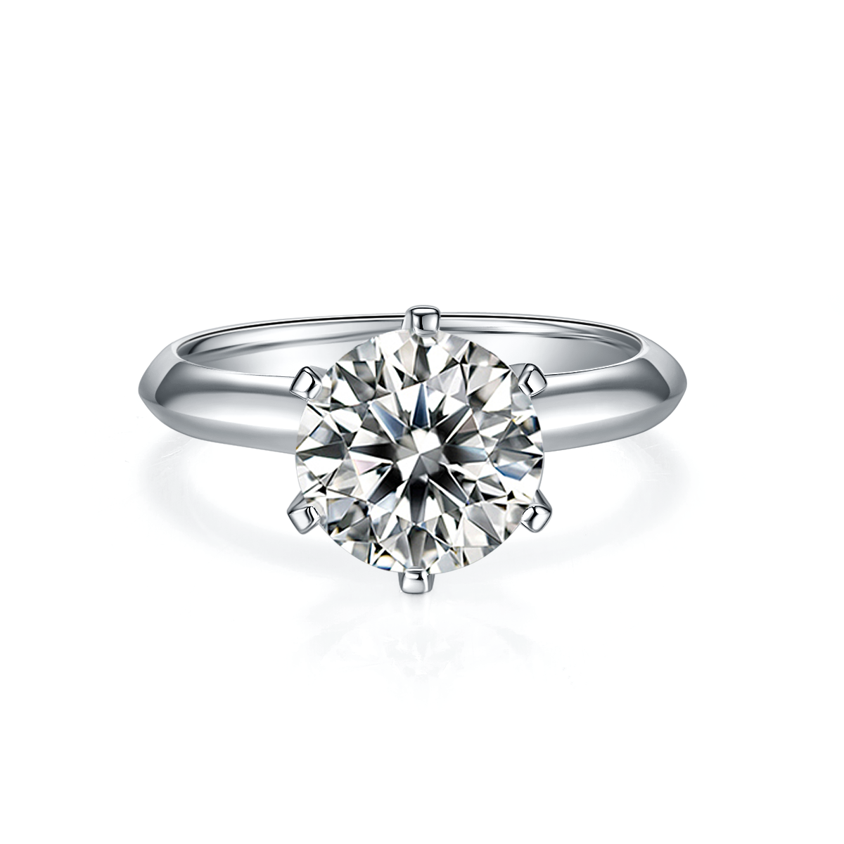 Light Arm T Home Six Claw S925 Silver Plated Platinum Moissanite Diamond Women's Ring 3.0 Carat D-Class